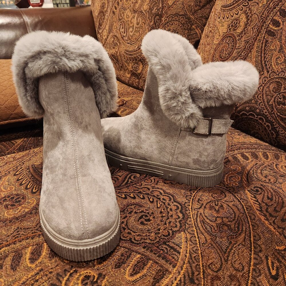 Bamboo Gray, Faux Fur Winter Boots